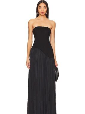 Revolve Alice Strapless Black Pleated Maxi Dress XS